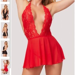 Yandy Dangerous Flirt Babydoll Set Halter Mesh Lace Nightie Red M L Sexy Skirted